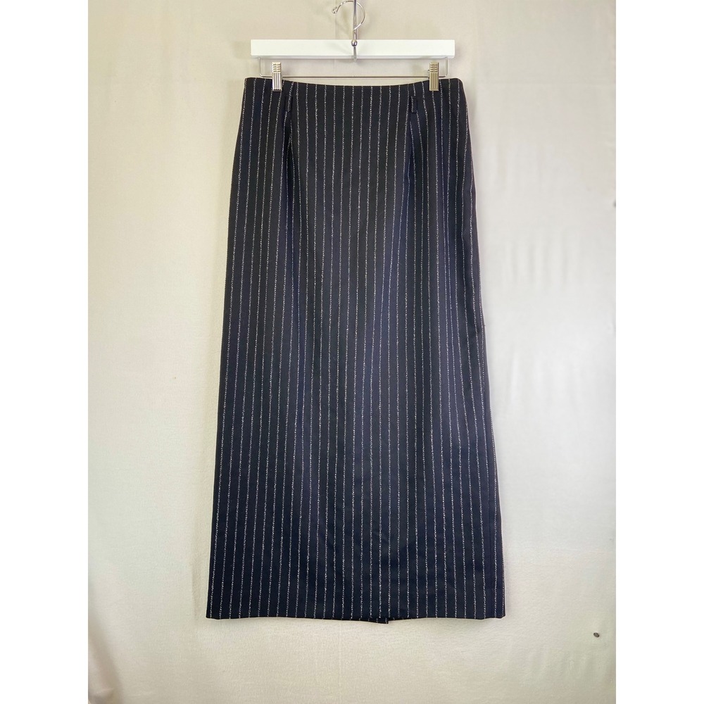 J'Envie New York Black Pinstripe Maxi Skirt Button Back Detail Lined Size 12 USA